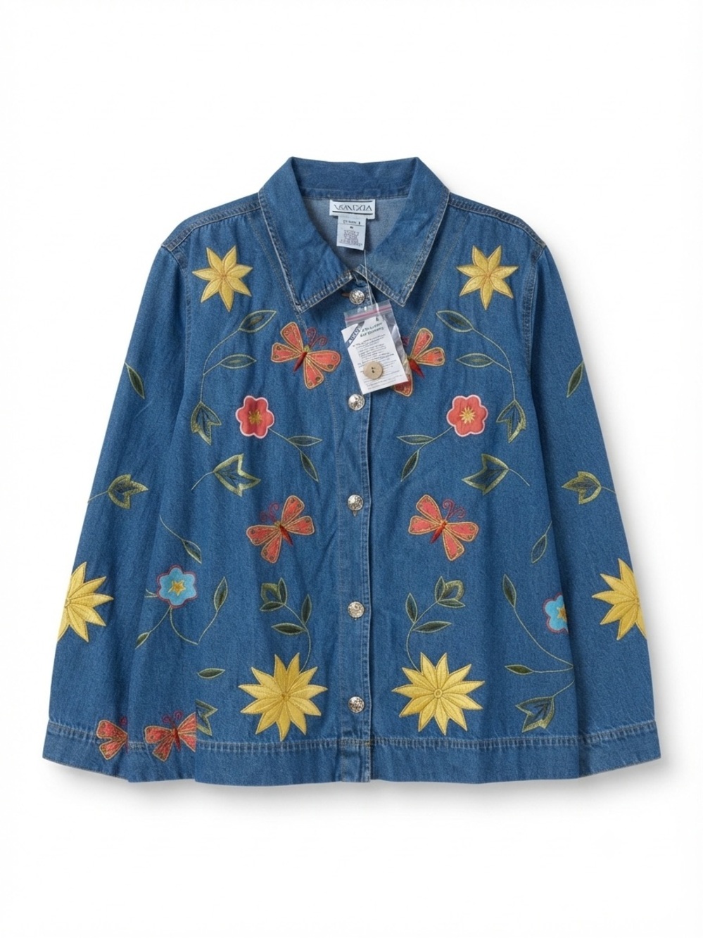 NWT • Venezia 1X Blue Denim Embroidered Butterfly Floral Vintage Y2K Jacket